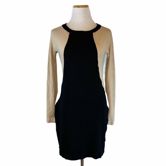 COS Women's Colorblock Black & Beige Longsleeve Sheath‎ Dress Size Medium - Picture 1 of 7